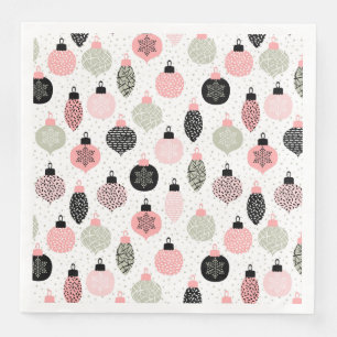 Serviette En Papier Ornements de Noël rose et vert blanc Arrière - pla