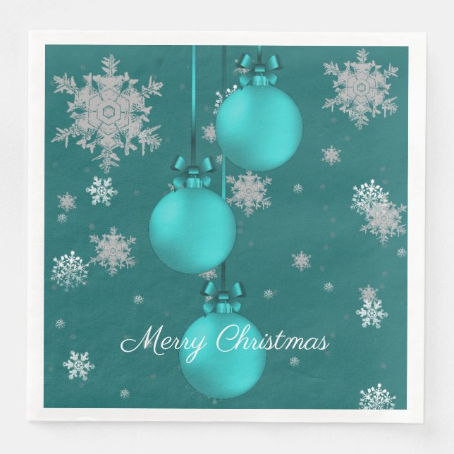 Serviette En Papier Ornements de Noël turquoises Papier Napkin (Devant)