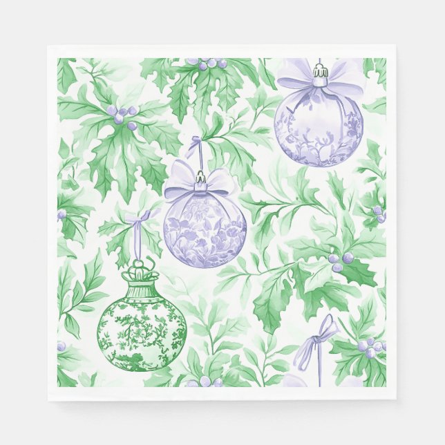 Serviette En Papier ornements de Noël vert violet toile (Devant)