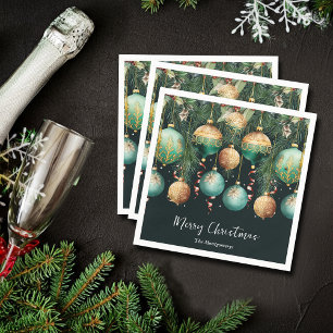Serviette En Papier Ornements de sapin de Noël chic or et vert