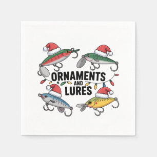 Serviette En Papier Ornements et leurres drôle de Noël Santa pêche