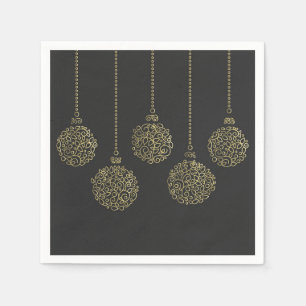 Serviette En Papier Ornements Gold & Charcoal Elegant Holiday Party