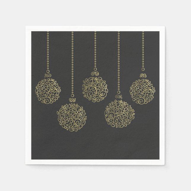 Serviette En Papier Ornements Gold & Charcoal Elegant Holiday Party (Devant)