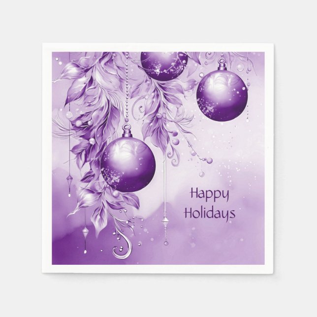 Serviette En Papier Ornements violets Noël Vacances Napkin (Devant)