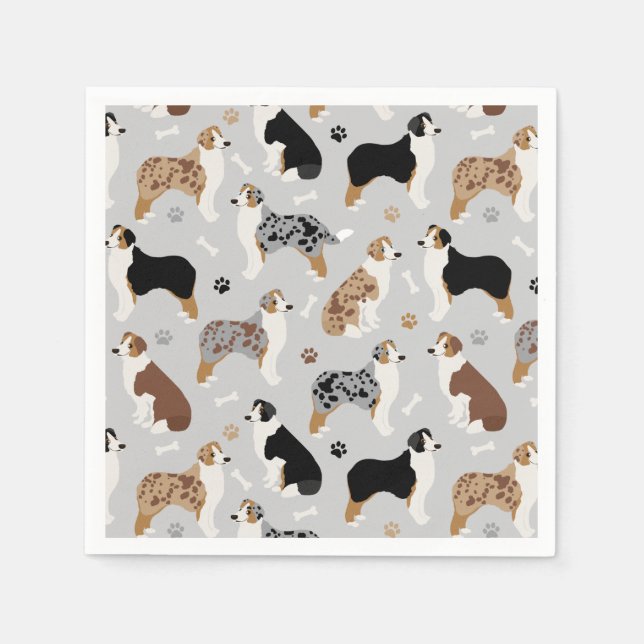Serviette En Papier Os et pattes des bergers australiens (Devant)