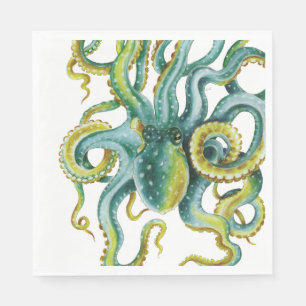 Serviette En Papier Otopus bleu aquarelle