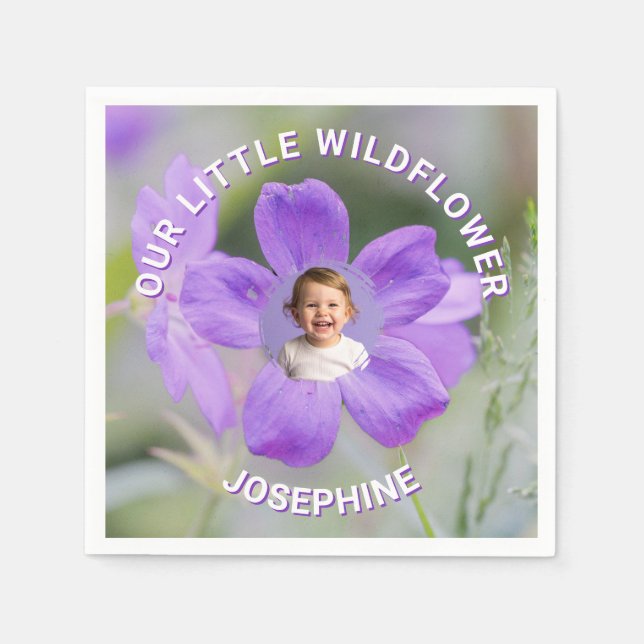 Serviette En Papier Our Little Wildflower Violet Geranium Custom Photo (Devant)