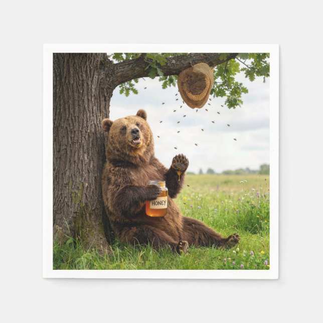 Serviette En Papier Ours avec un pot de miel (Devant)