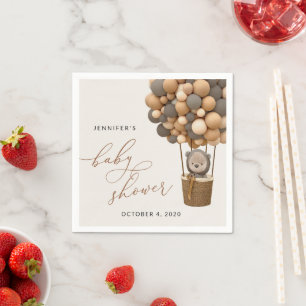 Serviette En Papier Ours, Ballons Brown, Ballons à air chaud, Baby sho