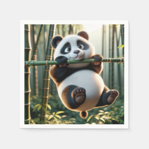 Serviette En Papier Ours de panda accroché à une branche de bambou