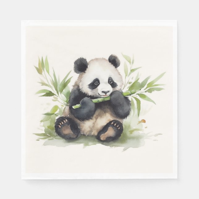 Serviette En Papier Ours de panda avec bambou (Devant)