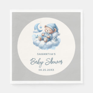 Serviette En Papier Ours dormant sur nuage bleu & gris baby shower gar