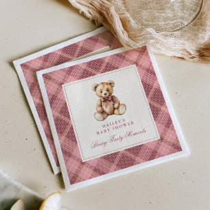 Serviette En Papier Ours en peluche à carreaux roses vintage pour Baby