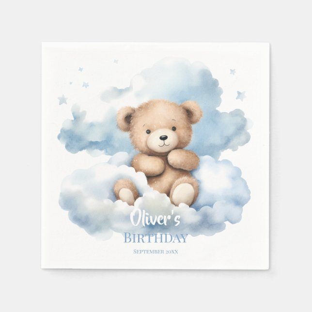 Serviette En Papier Ours en peluche aquarelle nuages (Devant)