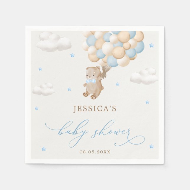 Serviette En Papier Ours en peluche avec Baby shower Ballons Bleus (Devant)