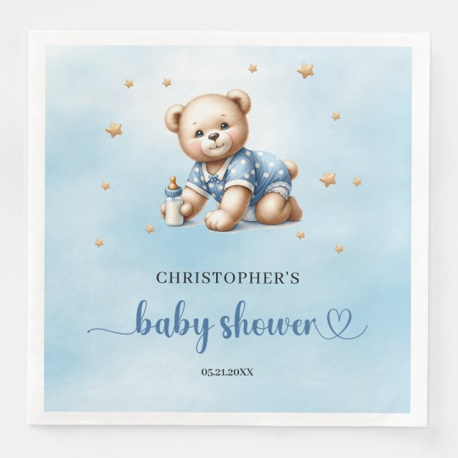 Serviette En Papier Ours en peluche mignon avec baby shower garçon bou (Devant)