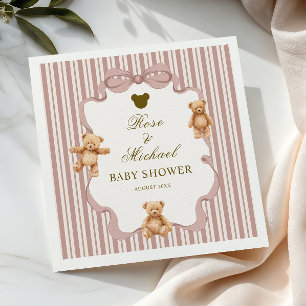 Serviette En Papier Ours en peluche rose à rayures rose pâle à peine a