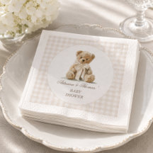 Ours en peluche vintage douche de bébé à carreaux