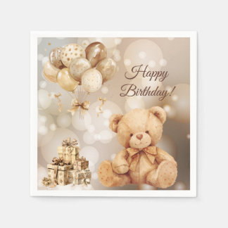 Serviette En Papier Ours en Teddy Balloon beige Anniversaire