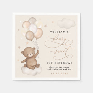 Serviette En Papier Ours et ballons en peluche Crème d'abricot Anniver