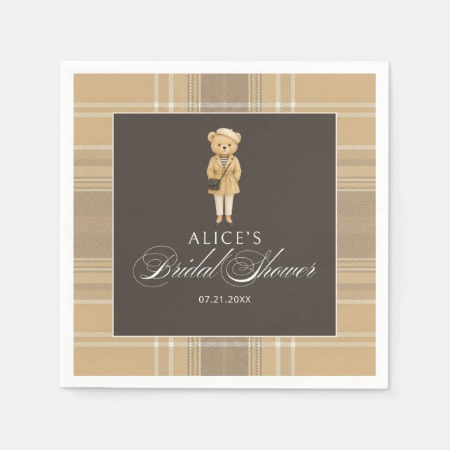 Serviette En Papier Ours Féminin Beige Baby Shower (Devant)
