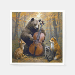 Serviette En Papier Ours jouant du violoncelle dans les bois d'automne