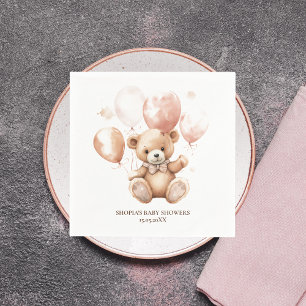 Serviette En Papier Ours mignon Avec Ballons   Bébé rose