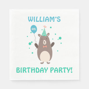 Serviette En Papier Ours mignon avec la fête d'anniversaire de ballon