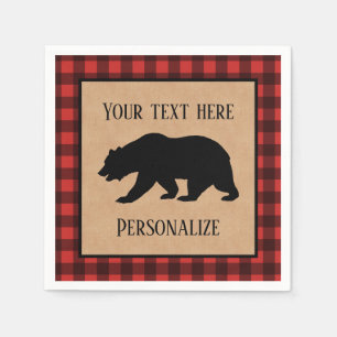 Serviette En Papier Ours Noir Sur Un Plaid Rouge Et Noir Personnalisé