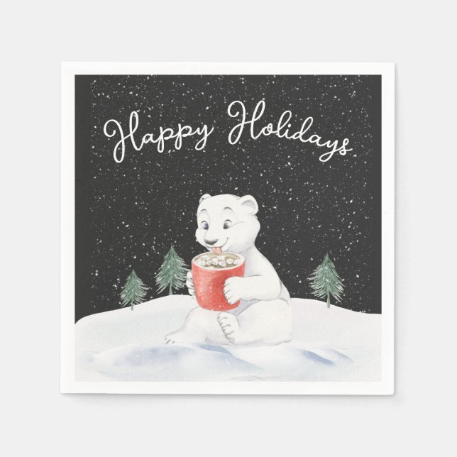 Serviette En Papier Ours Polaire Aquarelle Au cacao Chaud (Devant)