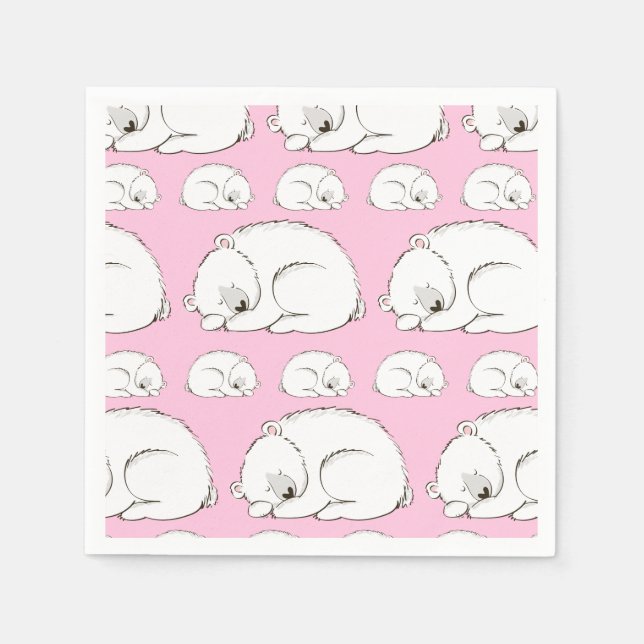 Serviette En Papier Ours polaire Baby shower fille rose (Devant)