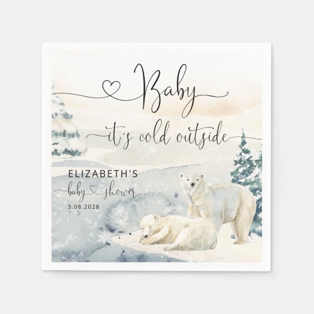 Serviette En Papier Ours polaire | Baby shower forestier (Devant)