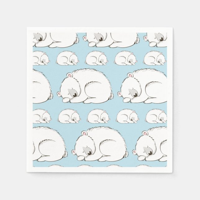 Serviette En Papier Ours polaire Baby shower Hiver bleu garçon (Devant)