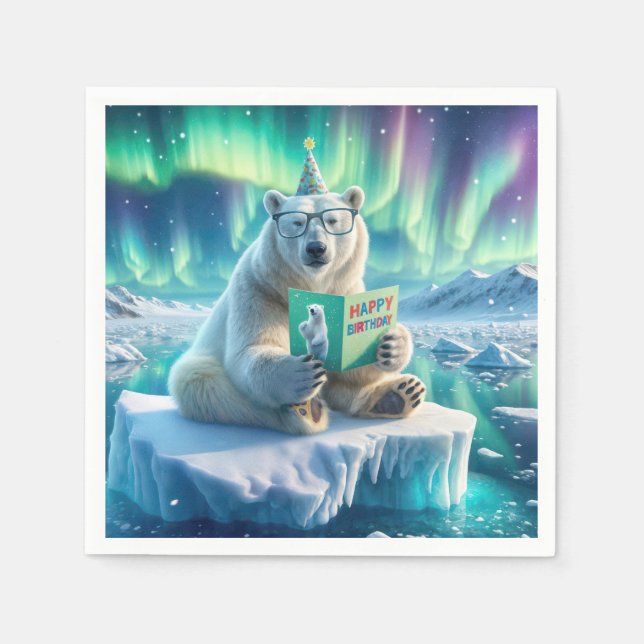 Serviette En Papier Ours polaire d'anniversaire sur un iceberg (Devant)