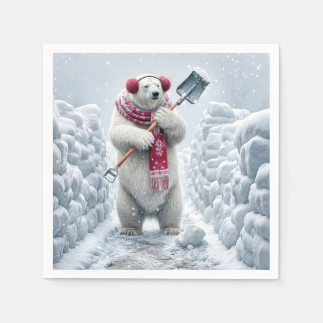 Serviette En Papier Ours polaire de Noël brille de neige (Devant)
