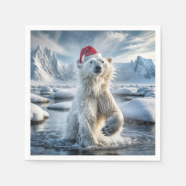 Serviette En Papier Ours Polaire De Noël Dans L'Eau Arctique (Devant)