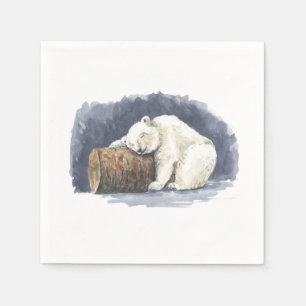 Serviette En Papier Ours polaire dormant, aquarelle