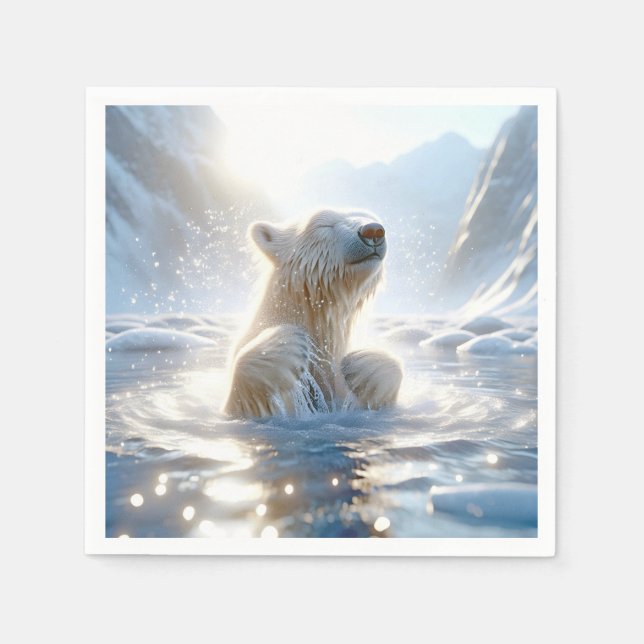 Serviette En Papier Ours polaire éclaboussant dans l'eau arctique (Devant)