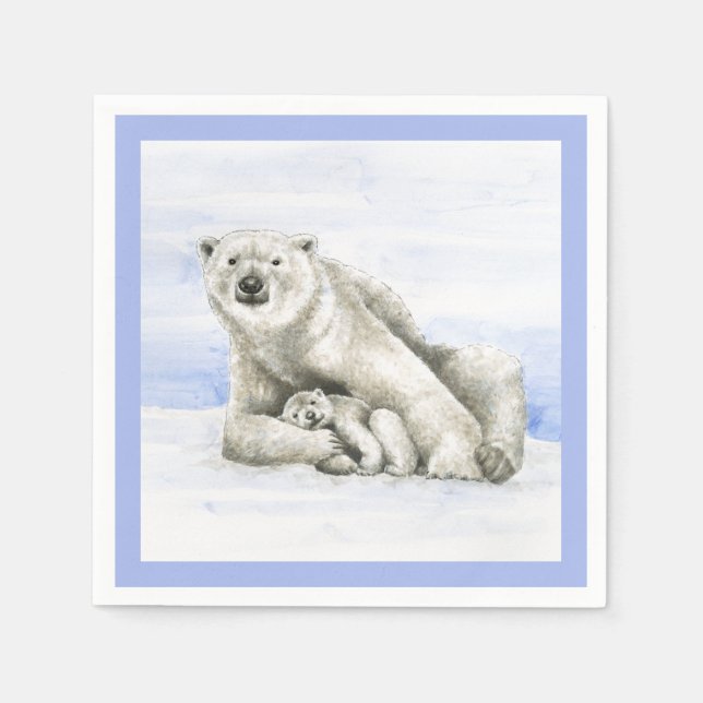 Serviette En Papier Ours polaire et petit (Devant)