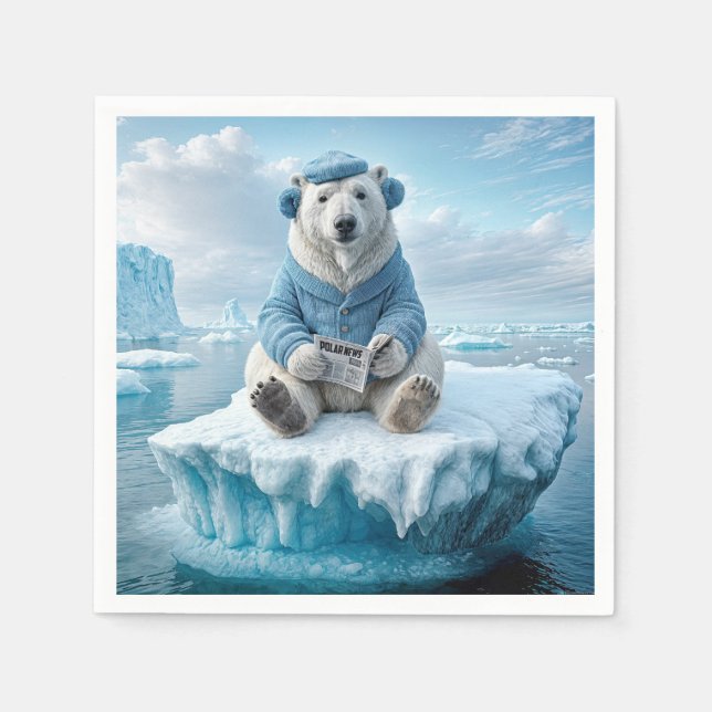 Serviette En Papier Ours Polaire Lire Le Journal (Devant)