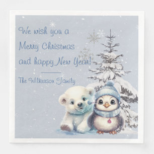 Serviette En Papier Ours polaire mignon et pingouin Noël au Pôle Nord