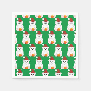 Serviette En Papier Ours polaire Noël chapeau de Noël mignon motif ver