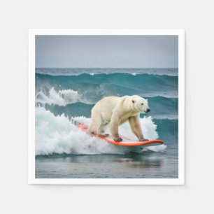 Serviette En Papier Ours Polaire Sur Une Planche De Surf