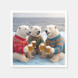 Serviette En Papier Ours polaires festifs portant des pulls de Noël la