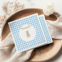 Ours Rustique Bleu Gingham Aquarelle Baby Shower