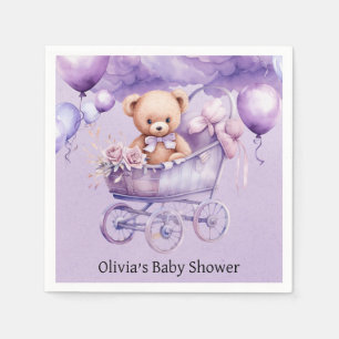 Serviette En Papier Ours Teddy Avec Lavender Carriage Girl Baby shower