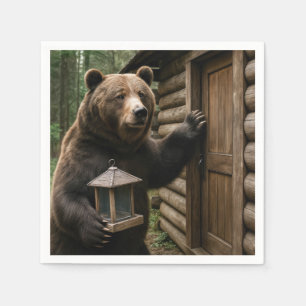 Serviette En Papier Ours tenant un éleveur d'oiseaux vide