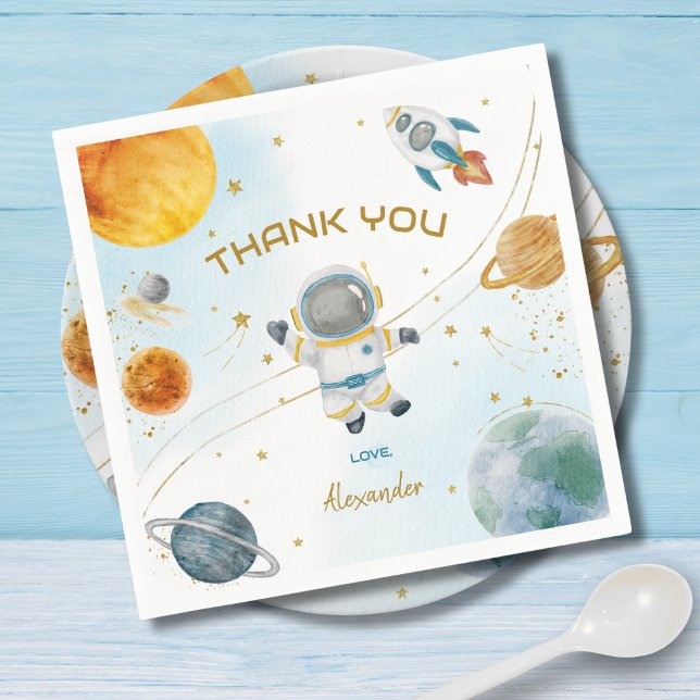 Serviette En Papier Outer Space Astronaut Birthday Thank You (Créateur téléchargé)