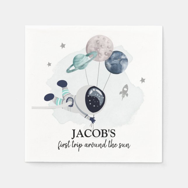 Serviette En Papier Outer Space Boy 1er Voyage autour du soleil Annive (Devant)