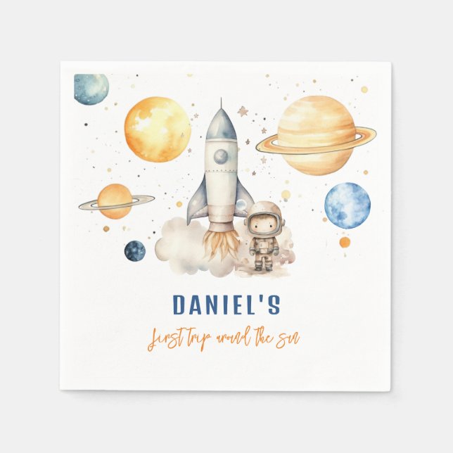 Serviette En Papier Outer Space Boy 1er Voyage autour du soleil Annive (Devant)